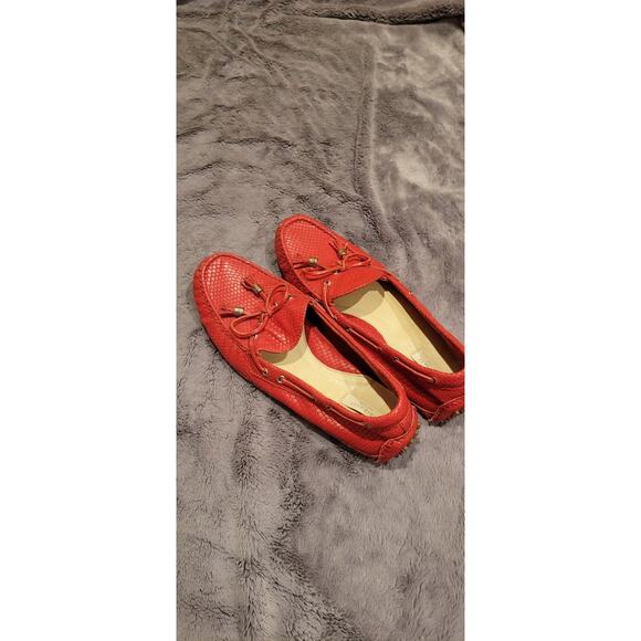 Cole Haan Red Snakeskin Embossed Driving Loafers Women 10.5 Tassel Moccasins